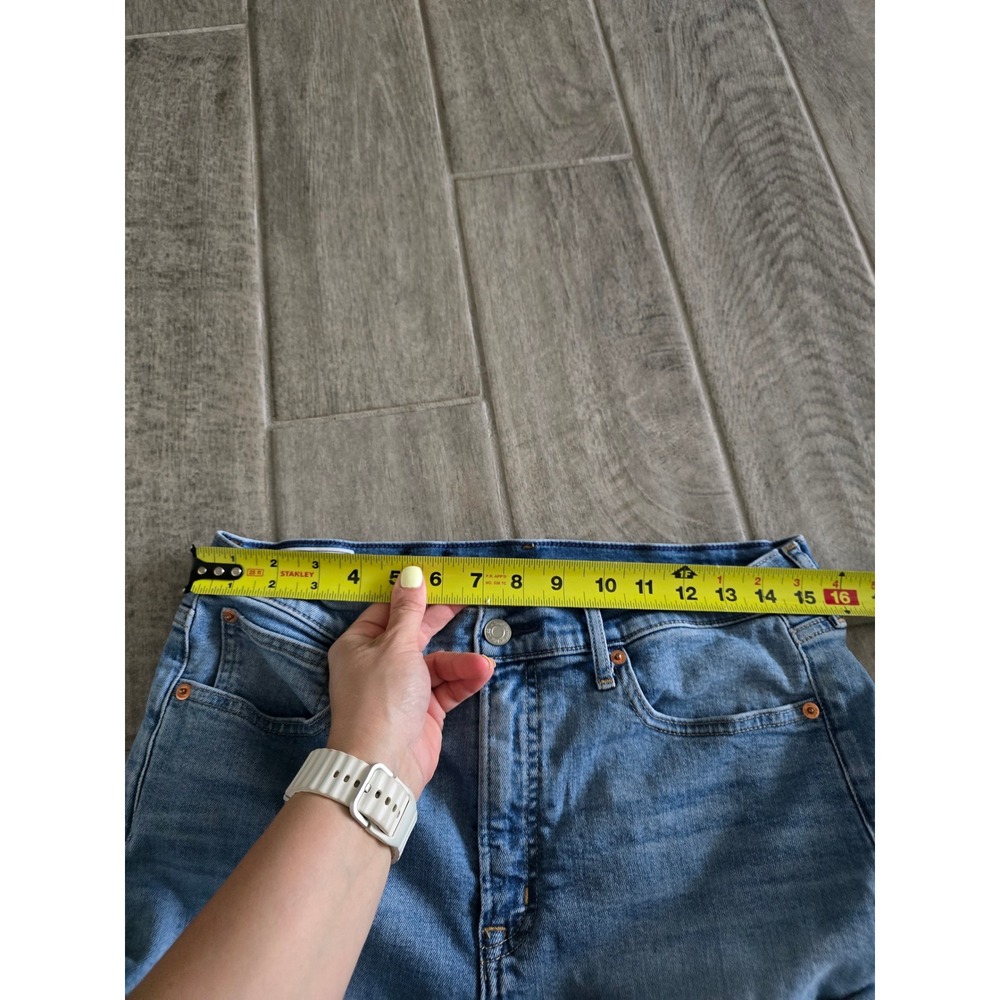 GAP 70s Flare High Rise Patched Two Tone Jeans Light Wash Raw Hem 32 14R Womens - Picture 6 of 11
